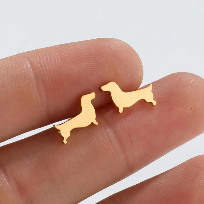Orecchini a forma di dachshund – Orecchini minimalisti in metallo